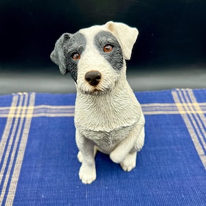 Vintage Lifelike Classic 1997 White and Black Jack Russell Sitting Dog Figure