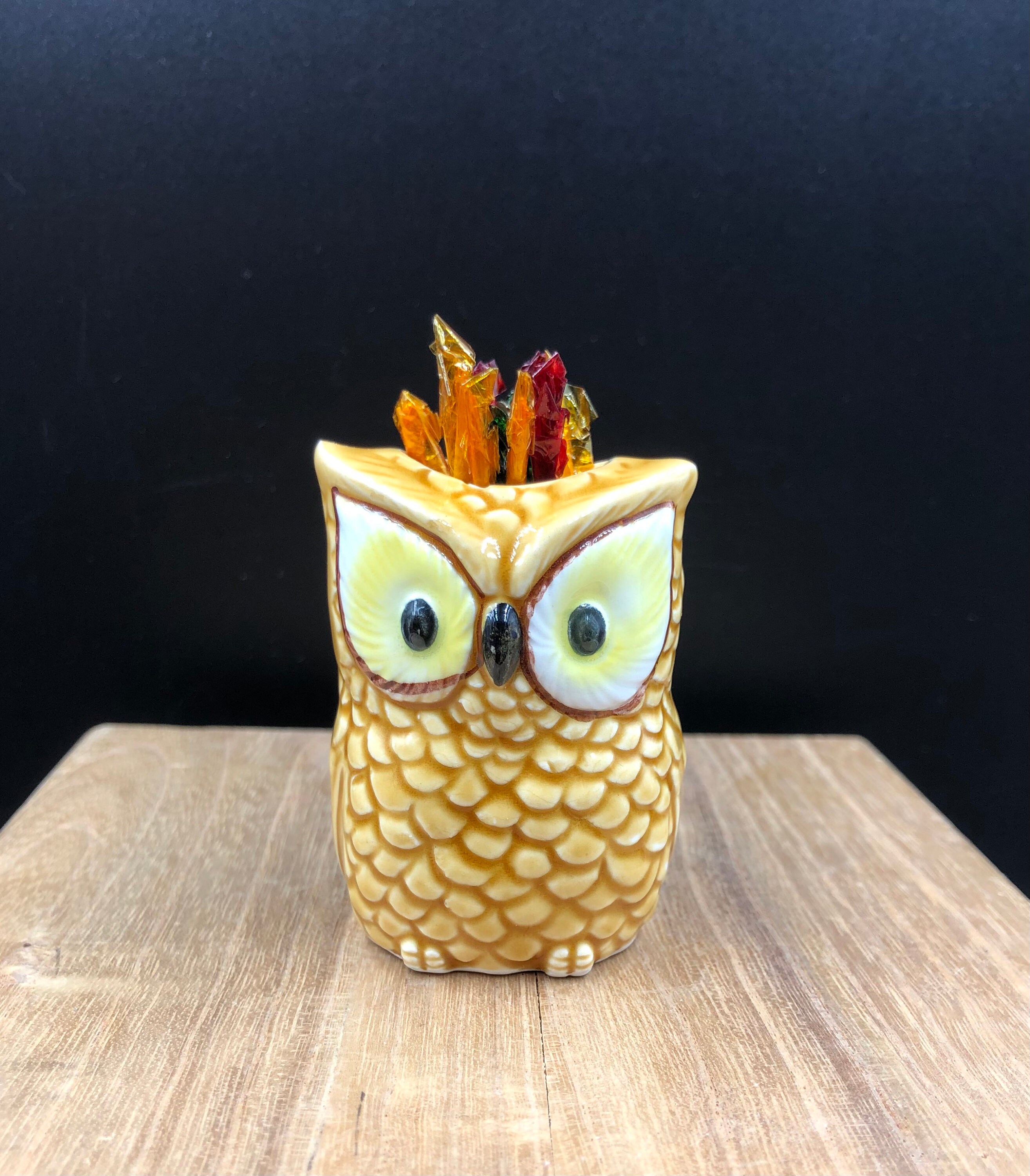 Mid Century Harvest Gold Owl Toothpick Holder Etsy