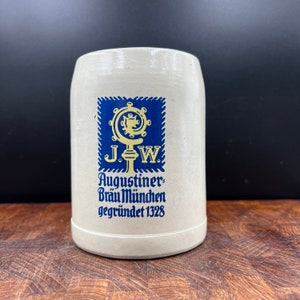 Vintage J.W. Augustiner Brau Muchen Germany Stoneware Beer Stein Half Liter Size