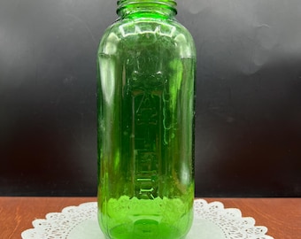Vintage 40 Ounce Green Glass Refrigerator Water Juice Bottle