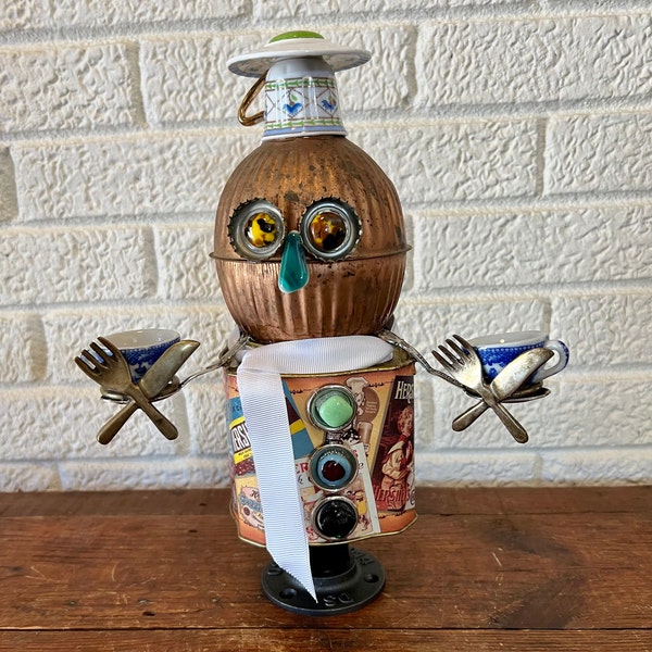 Cocoa Server Robot Reclaimed Found Objects Art Hershey's Candy Tin