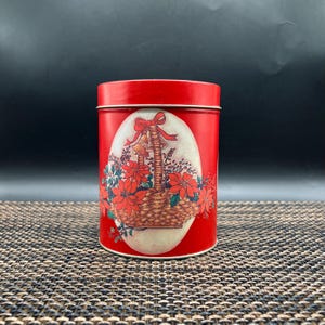 Bright Red Poinsettia Christmas Holiday Cookie, Cake, Candy Tin