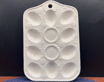 Vintage Embossed White Deviled Egg Relish Tray