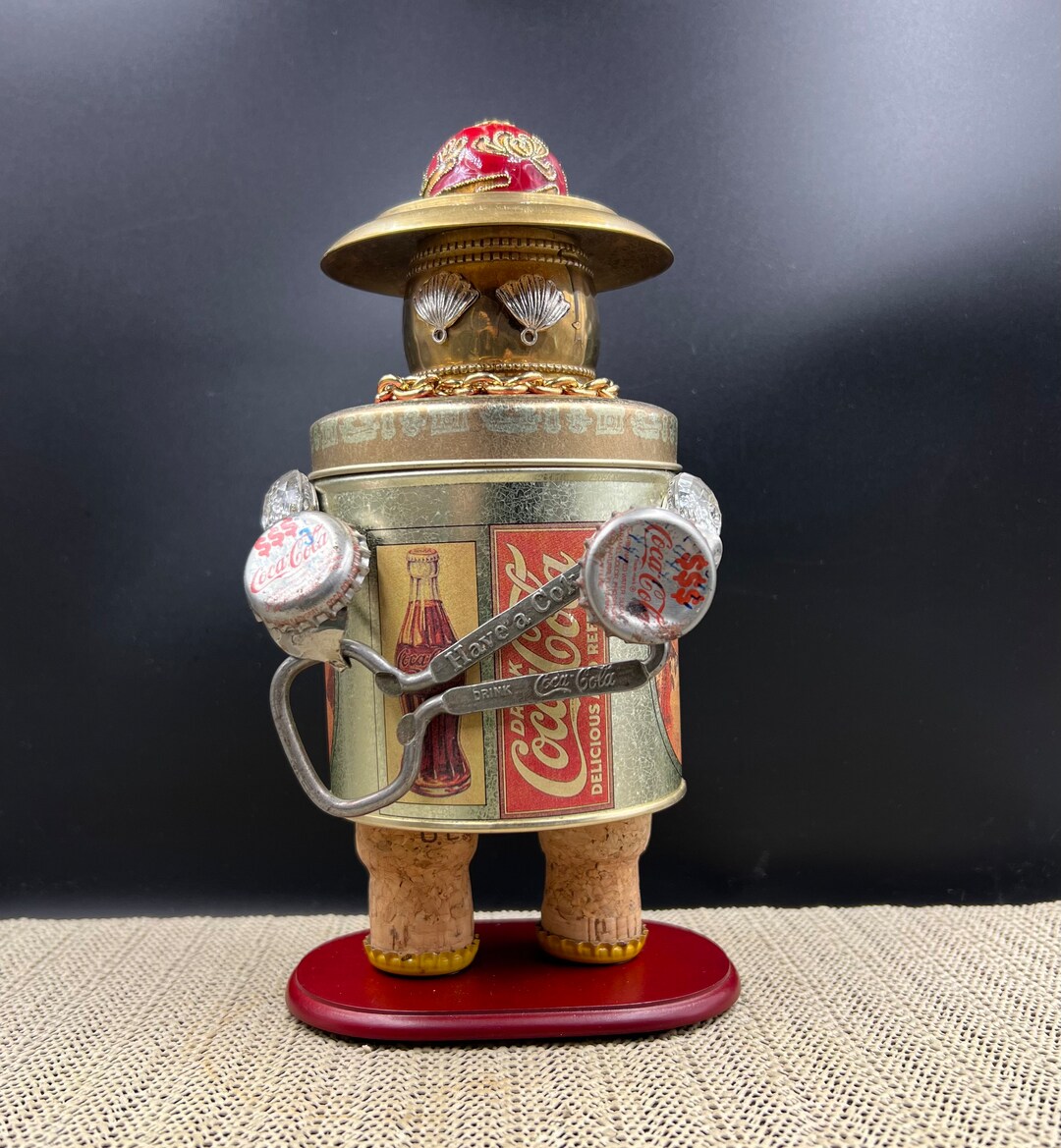 Coca-cola Gibson Girl Reclaimed Found Object Art Tin Figure Robot - Etsy