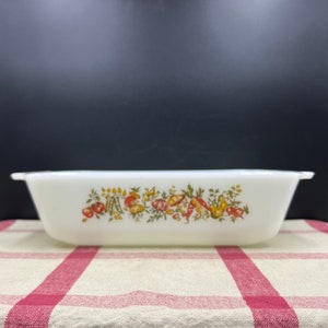 Vintage Fire King Anchor Hocking Style Milk Glass Loaf Pan with Fall Tone Veggies