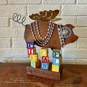 Pigs Can Fly - Junk Art Pig From Reclaimed Repurposed Wood Pig On A Post.