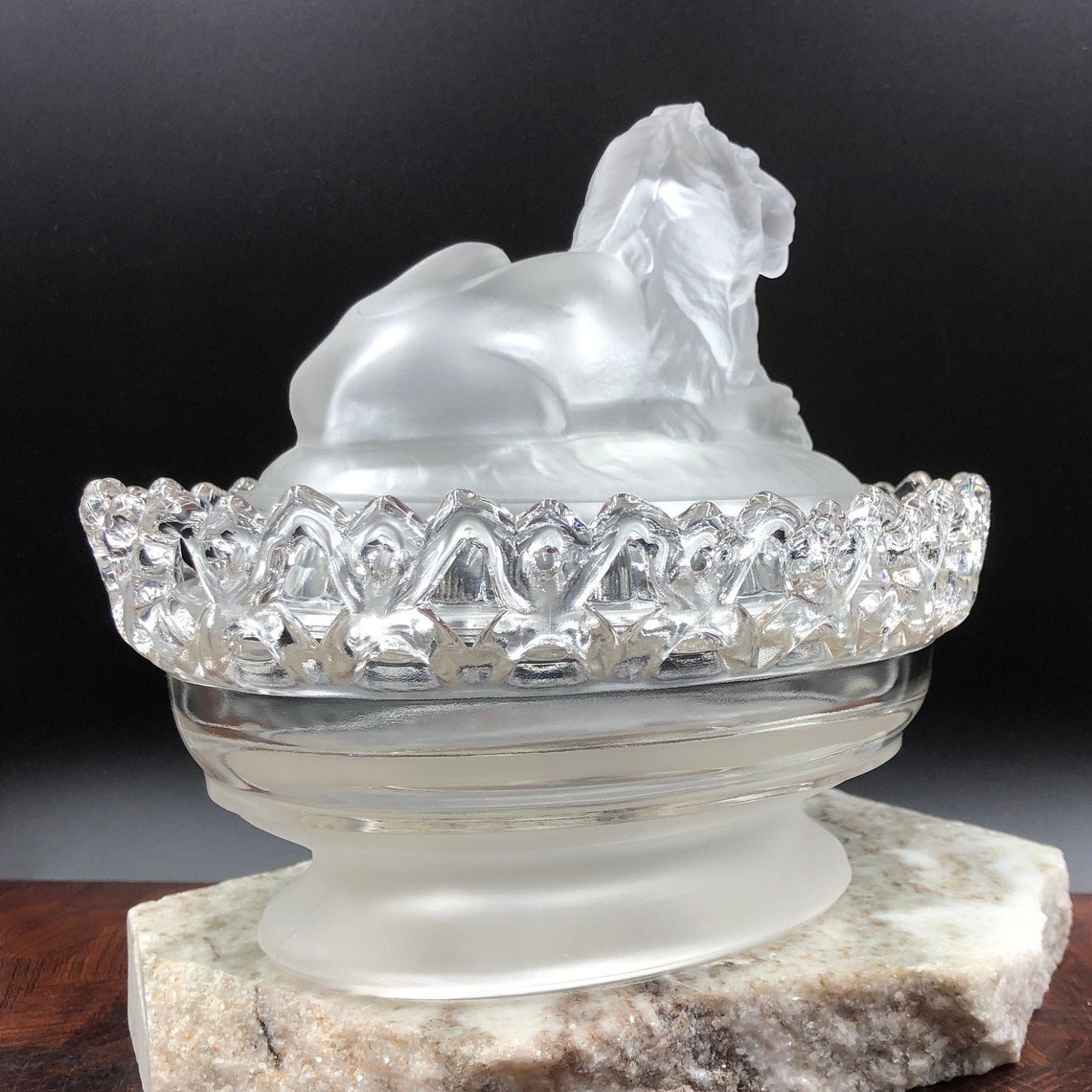 Vintage Signed/stamped Imperial Glass Frosted Lion Candy Dish Etsy