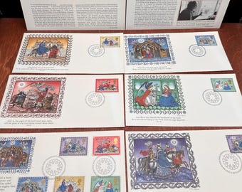 1979 Vintage Set of Fritz Wegner Story of Christmas British Collection First Day of Issue Stamp Covers