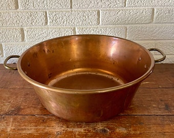 Vintage Large 15 inch Copper Jam Preserve Pot with Brass Handles