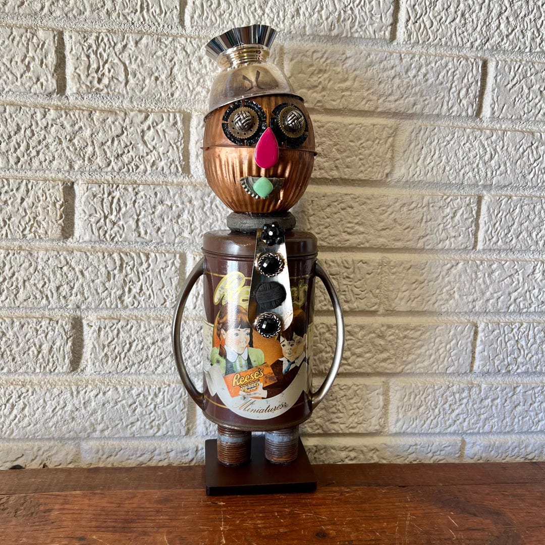 Plumbed Reeses Reclaimed Found Object Junk Art Tin Figure Robot - Etsy