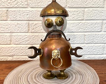 Copper and Brass Oriental Guard Junk Art Reclaimed Found Object Art Figure