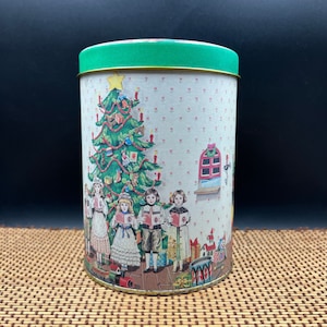 Vintage Style Round Canister  Christmas Victorian Children Cookie, Candy or Cake Tin