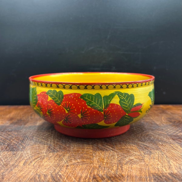 Vintage Hand Painted Lacquer Ware Wooden Bowl