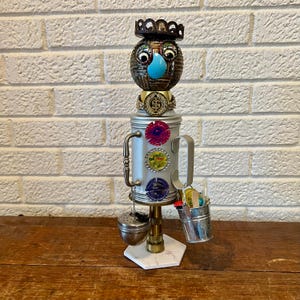 A Bucket Buddy, Reclaimed Found Object Junk Art Figure
