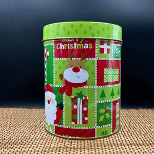 Bright Green and Red Vintage Style Folk Art Christmas Holiday Cookie, Cake, Candy Tin