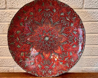 Vintage Extra Large Red and Gold Art Glass Centerpiece Bowl