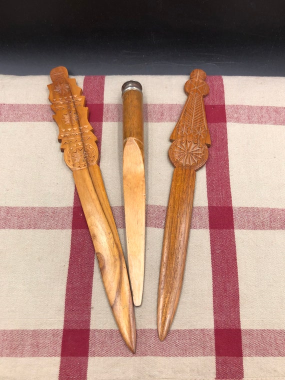 Vintage Wood Carved Letter Openers Etsy