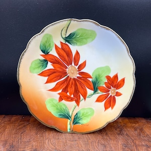 Hand Painted Poinsettia M Z Austria China Plate