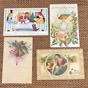Set of 4 Vintage Christmas Holiday Post Cards - Lot 1