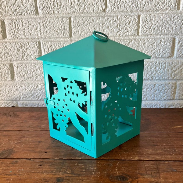 Metal Painted Sea Glass Green Table Top or Hanging Lantern