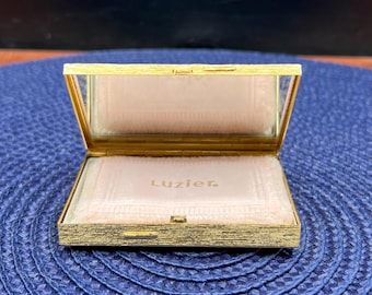 Vintage Luzier Cosmetics Gold Tone Rectangle Powder, Make-Up Mirror Compact