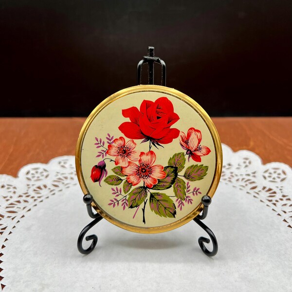Vintage Floral Gold Tone Stratton of England Powder, Make-Up Mirror Compact