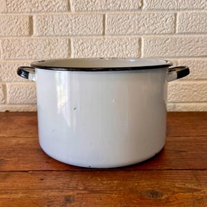 Vintage White and Black Enamelware Soup Stock Pot