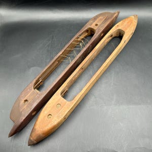 Set of 2 Vintage Wood Boat Shuttle Weaving Loom Textile Mill Shuttles