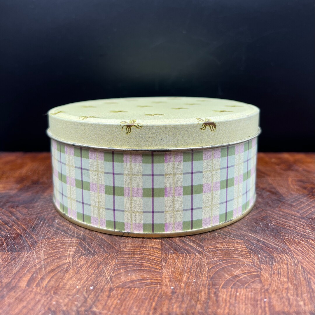 Vintage Round Collectable Tin With Honey Bee and Spring Plaid Design - Etsy