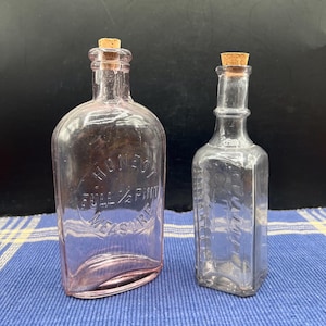 Amethyst Antique Honest Full 1/2 Pint Whiskey Bottle and Pharmacy Bottle - Set of 2