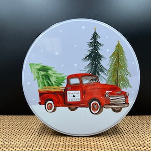 Vintage Round Iconic Christmas Truck Cookie, Candy or Cake Tin