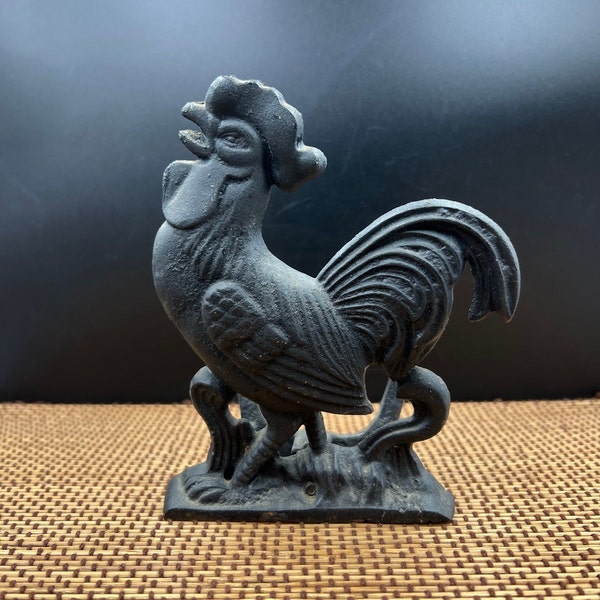 Vintage Black Cast Iron Rooster Napkin or Mail Holder