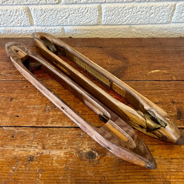 Set of 2 Vintage Wood Boat Shuttle Weaving Loom Textile Mill Shuttles