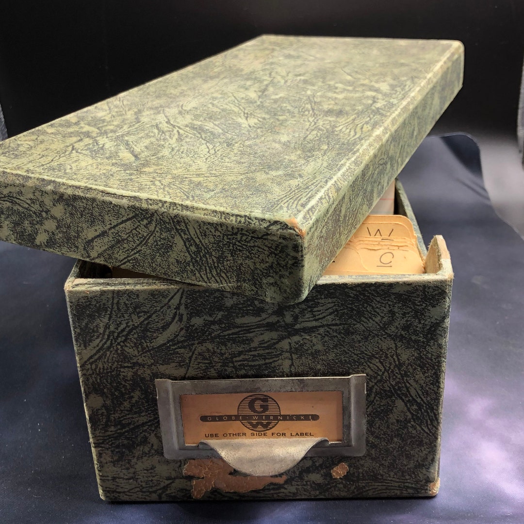 Vintage Globe Wernicke Agate File Card Tray Box With Cards and Etsy