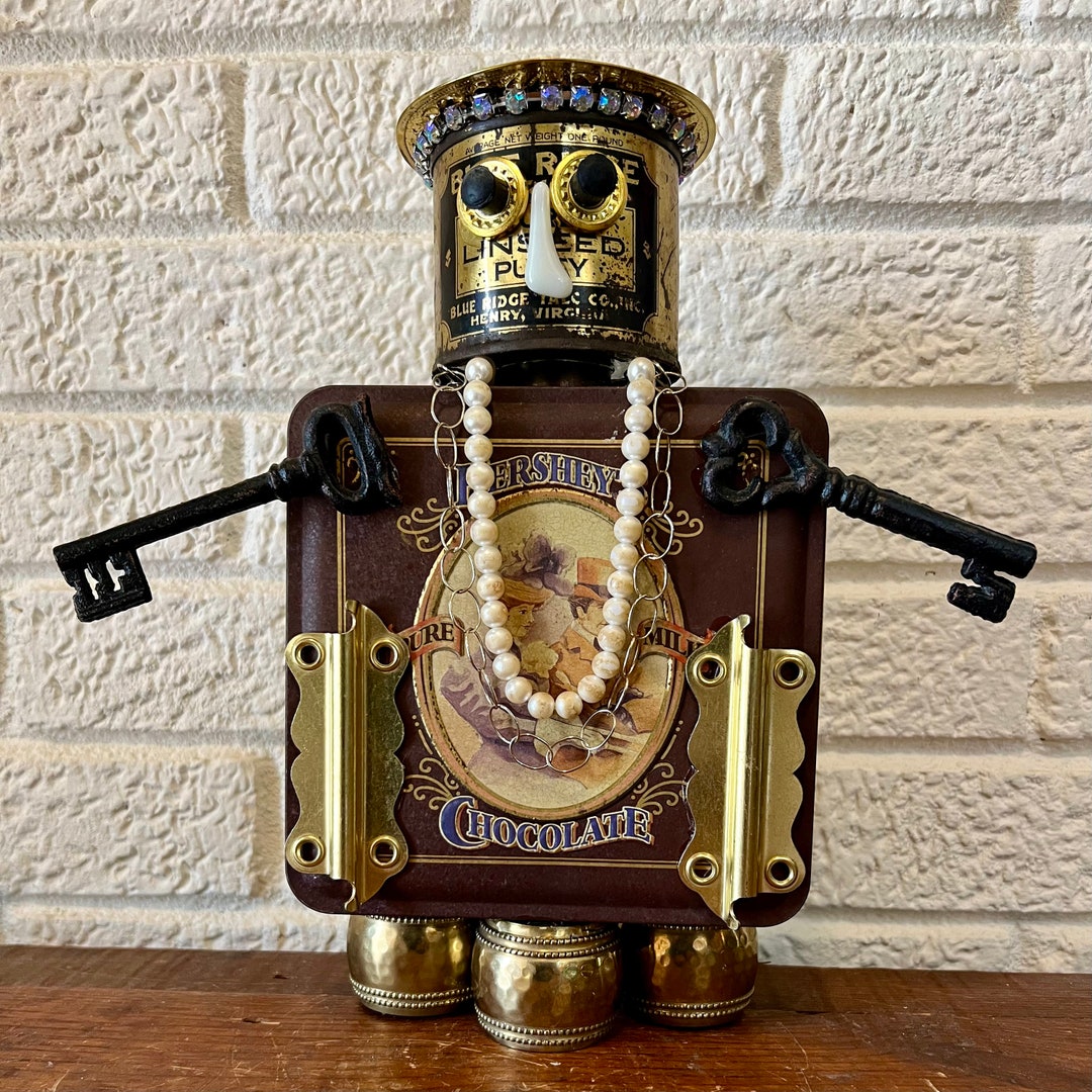 Reclaimed Found Objects Robot Art Hershey's Candy Tin - Etsy