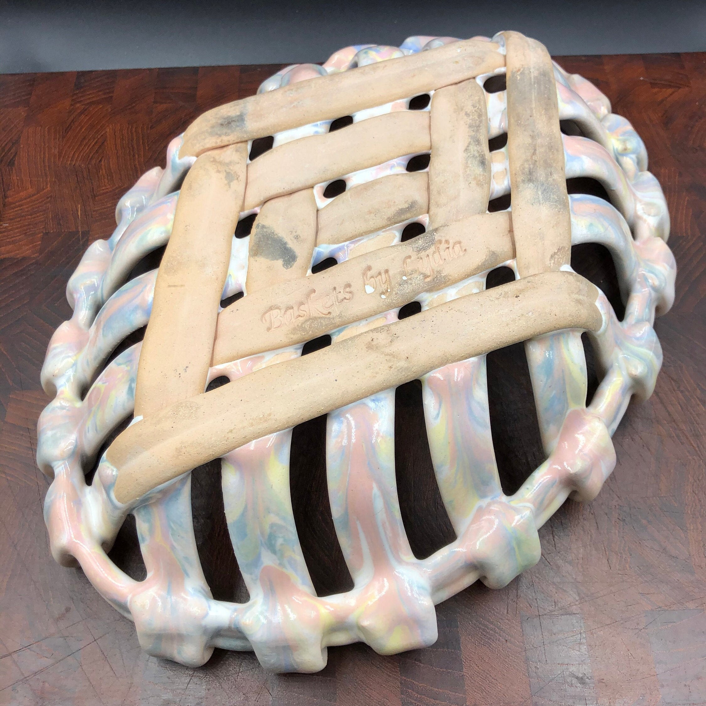 Signed Woven Lattice Ceramic/Pottery Basket By Lydia Etsy