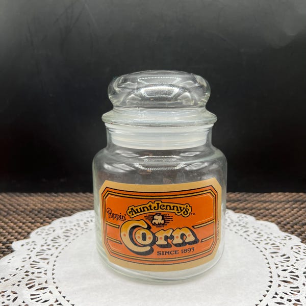 Vintage Anchor Hocking Aunt Jenny's Poppin' Corn Storage Jar