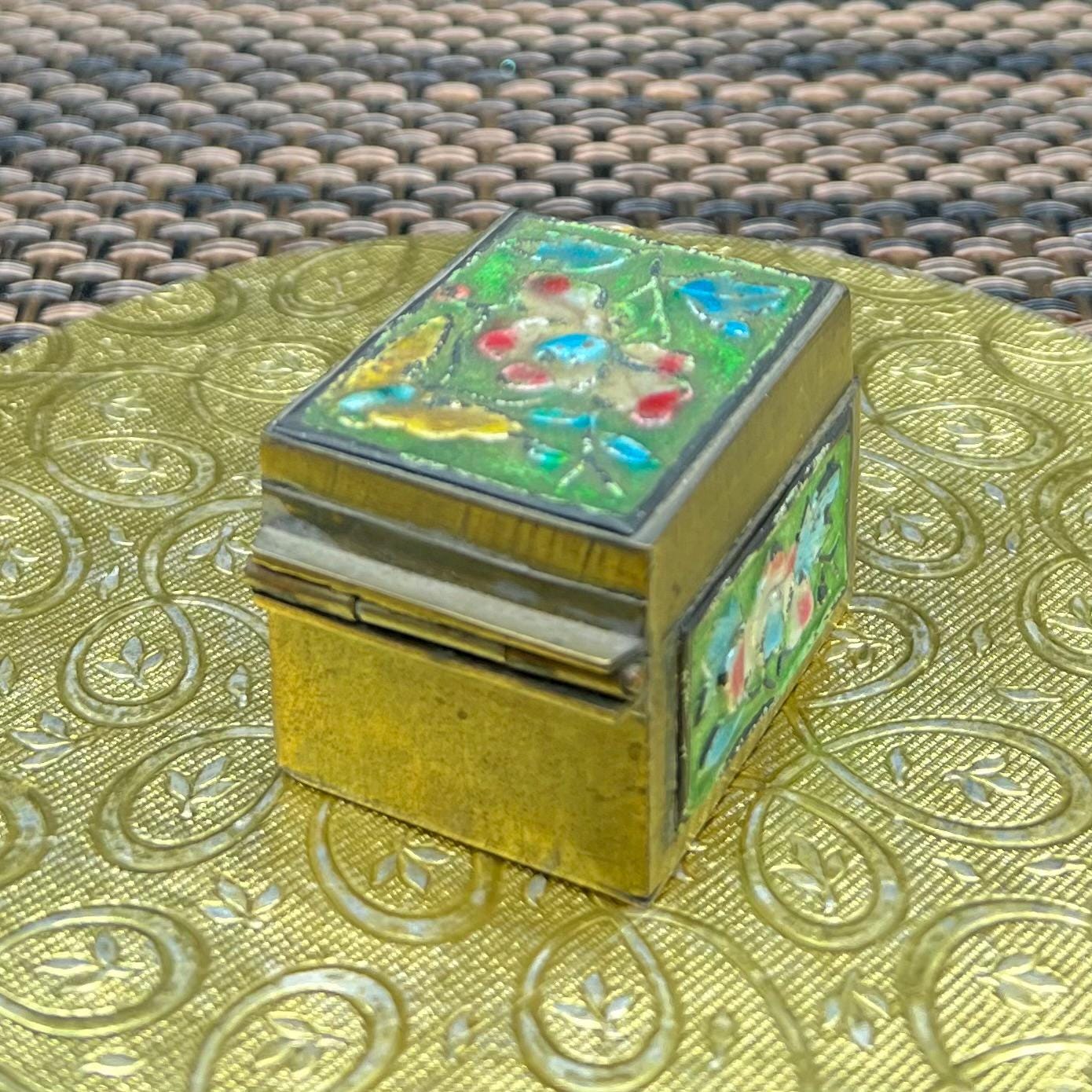 Classic Vintage Cloisonné Enamel and Brass Pill, Stamp, Ring Trinket Box