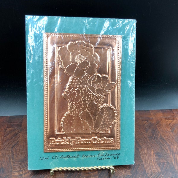 Vintage Embossed Copper Foil Art - Prickly Pear Cactus