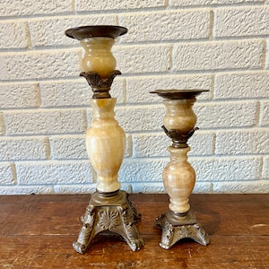 Set of 2 Vintage Art Deco Style Alabaster Candleholders