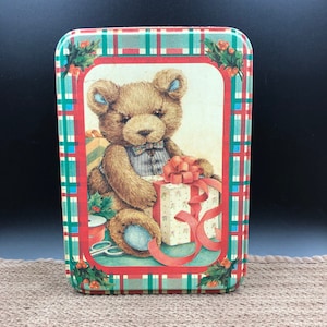 Vintage Christmas Gift Teddy Bear Tin