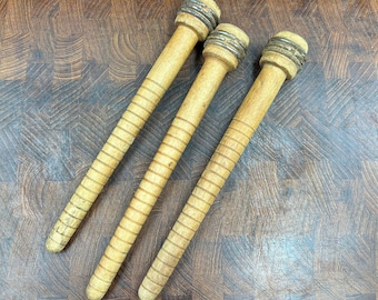 Set of 3 8 inch Vintage Textile Wood Spool Bobbin Spindle