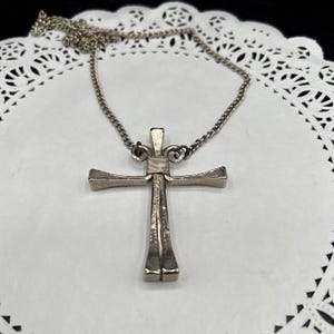 Handmade Silver Tone Horseshoe Nail Cross Pendant Necklace