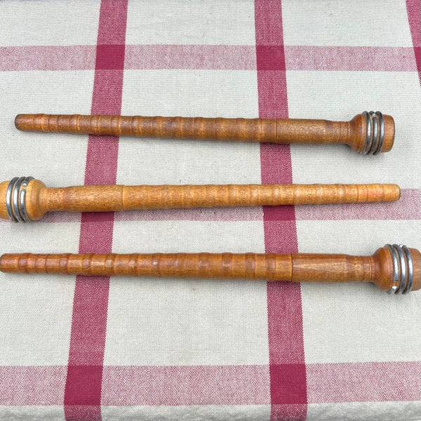 Set of 3 10 inch Vintage Textile Wood Spool Bobbin Spindle - Lot 1