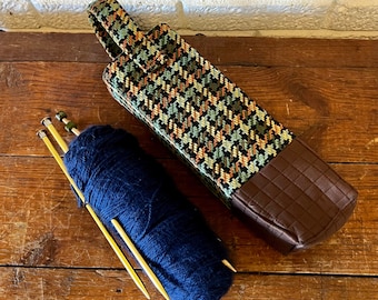Vintage Handmade Multi Tone Oblong Knitting or Knitting Needle Bag or Wine Bottle Carrier