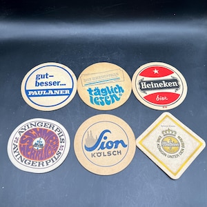 Set of 6 Vintage Early 1970&#39;s German European Cardboard Beer Drink Coasters - Lot 3