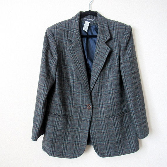 VINTAGE Classic Wool Plaid Blazer Jacket Sag Harbo