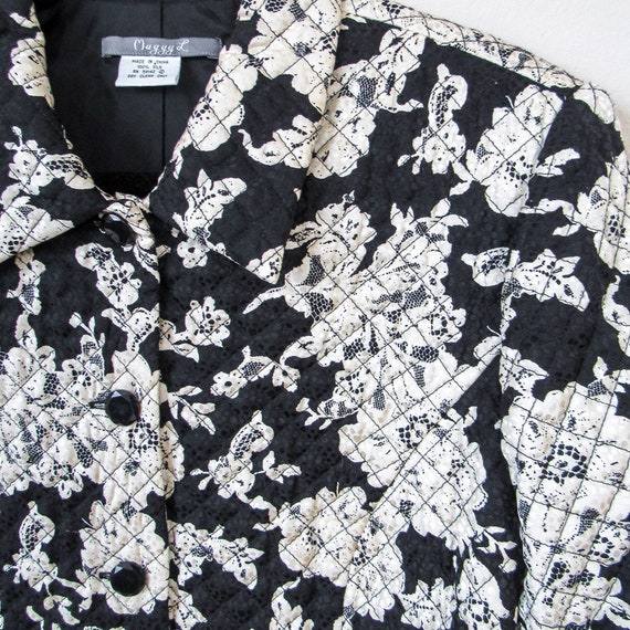 VINTAGE Floral Print Silk Jacquard Quilted Jacket… - image 3