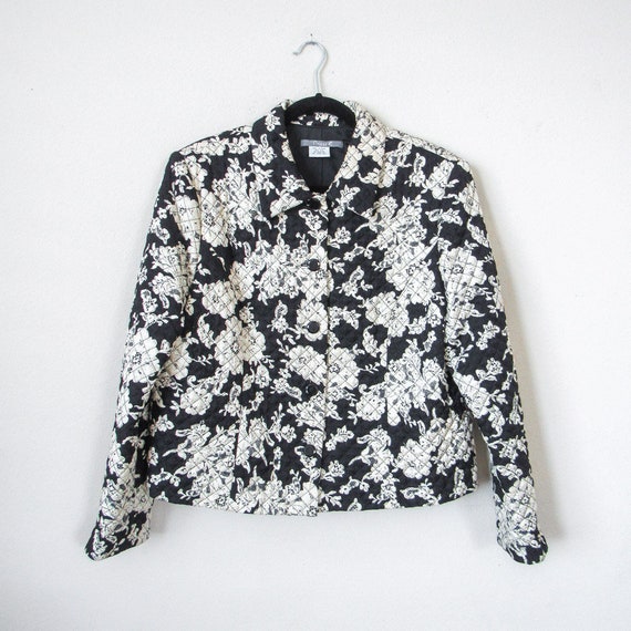 VINTAGE Floral Print Silk Jacquard Quilted Jacket… - image 2