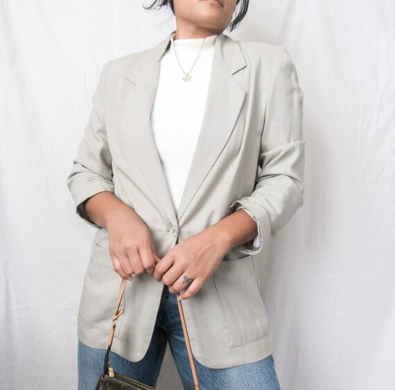 VINTAGE 1990s Grey Minimal Linen Blazer Suit Jacke